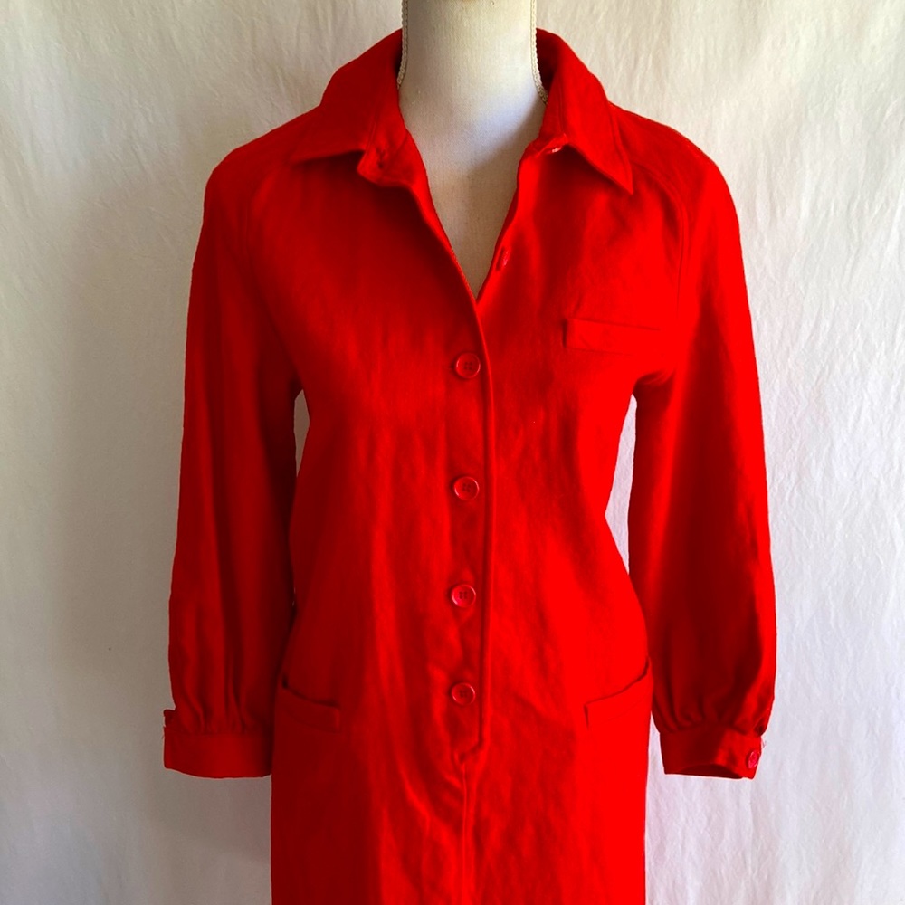 Vintage 1970s Red Wool Button Down Dress Sz 12 - Picture 3 of 11